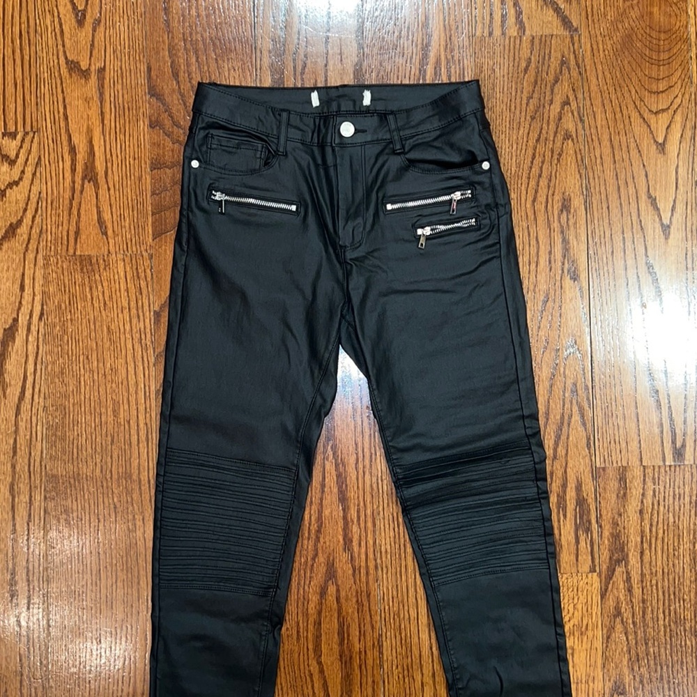 MYSTIQUE BOUTIQUE Black & Silver Leather Pants